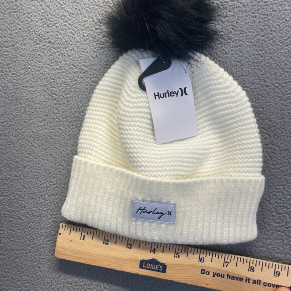 Hurley Women’s Cream Knit Beanie with PomPom One Size Thermal,Outdoor  New - Picture 2 of 8